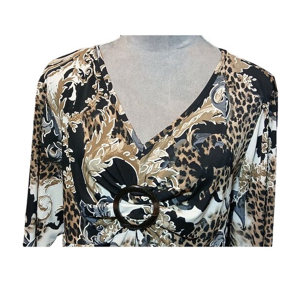 Sami & Jo Womens XL Babydoll Top Textured Animal Print Fairy Goth Grunge Blouse - Picture 2 of 7